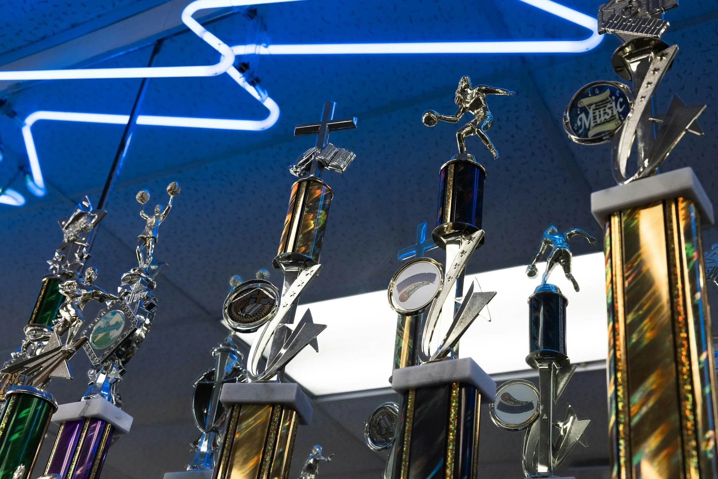 Trophies and awards earned by the school community